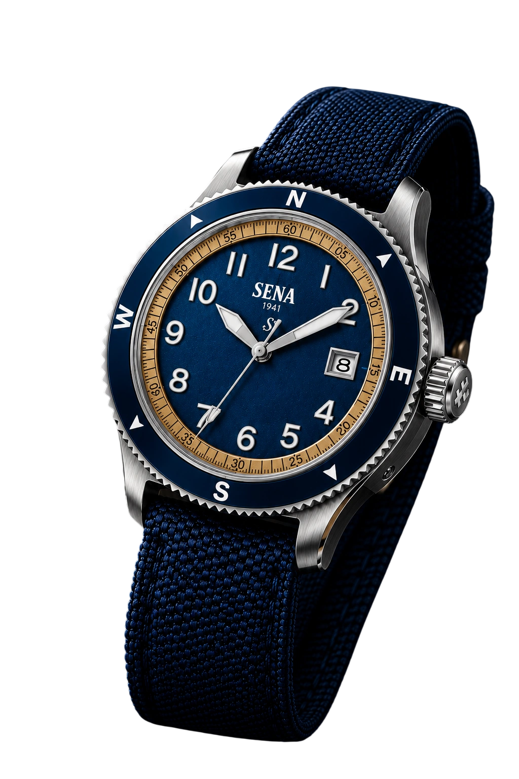 SENA Warisan 3-Hands Date Gents, Blue — Full watch