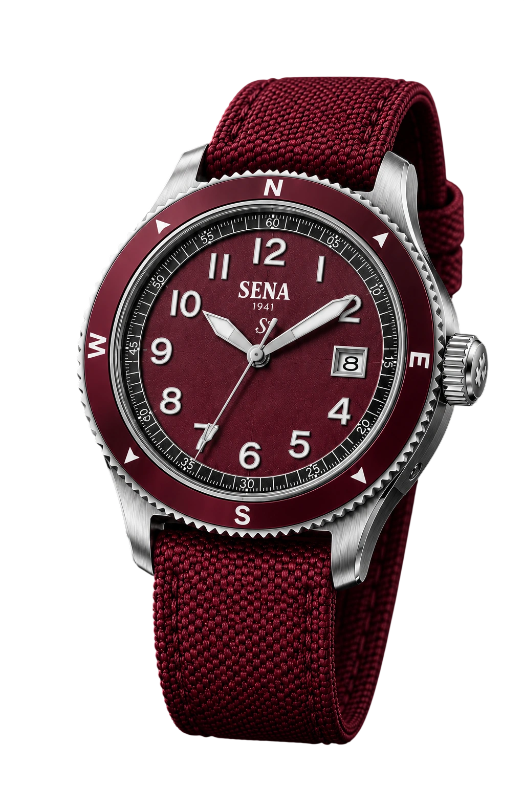 SENA Warisan 3-Hands Date Gents, Burgundy — Full watch